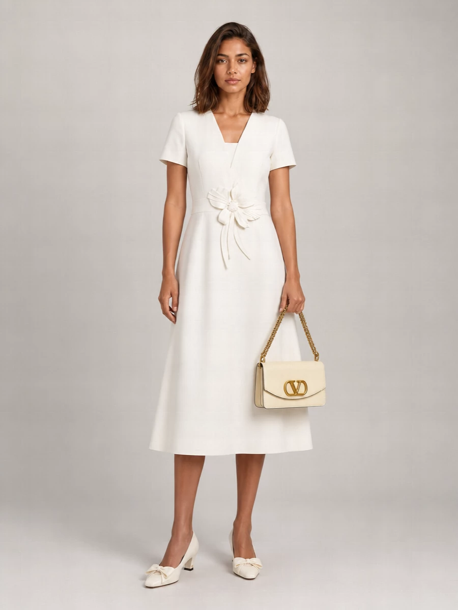 Valentino Silk Virgin Wool Embroidered Midi Dress