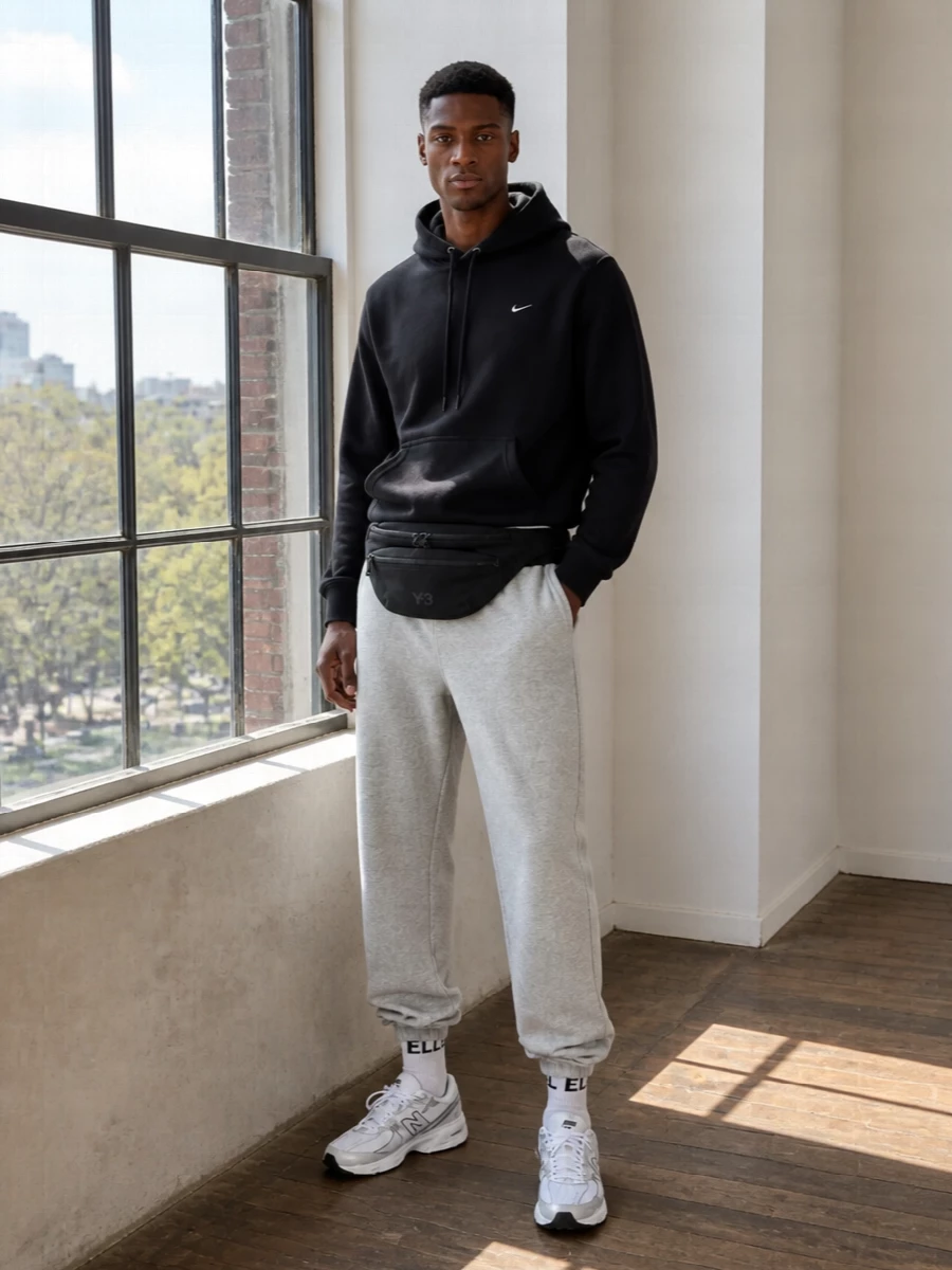Nike grey track pants black hoodie new balance