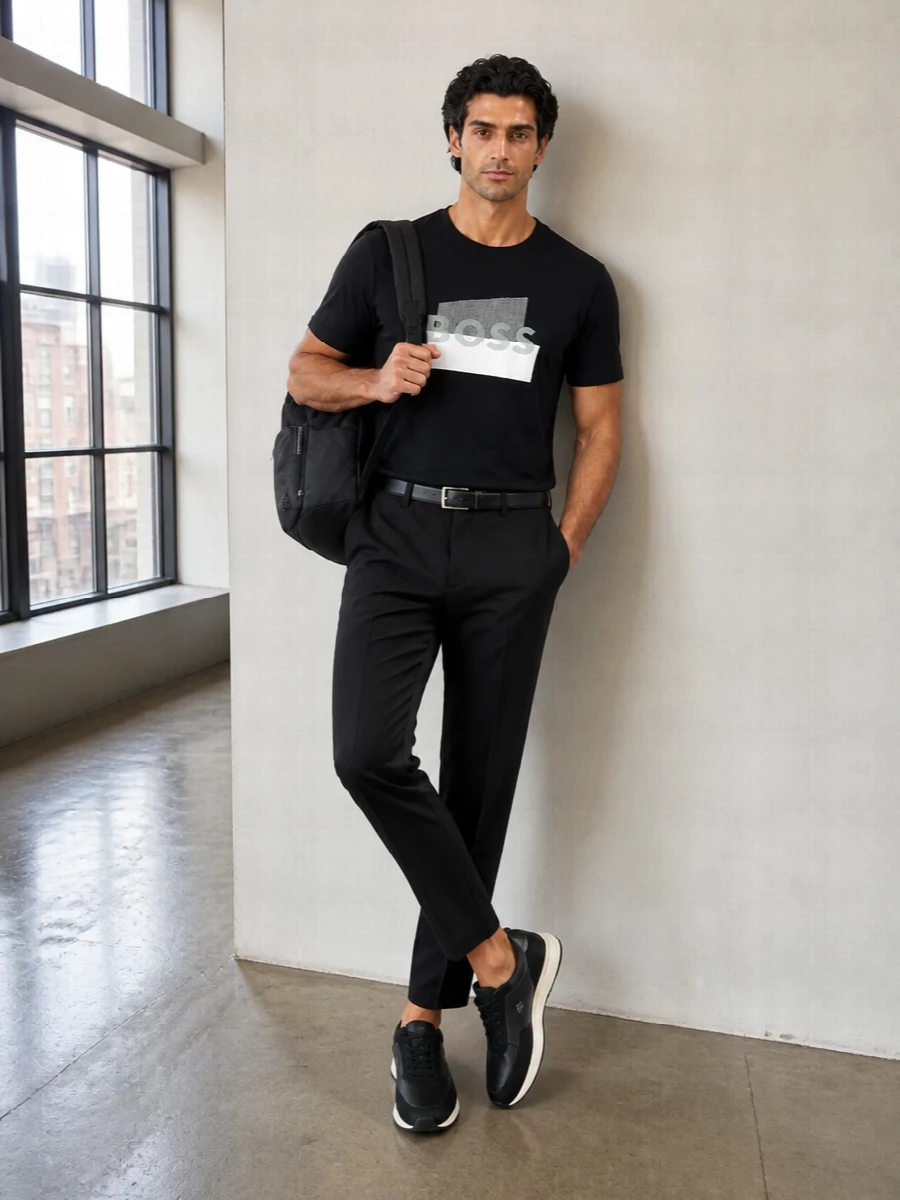 Boss graphic tee cropped trousers sneakers