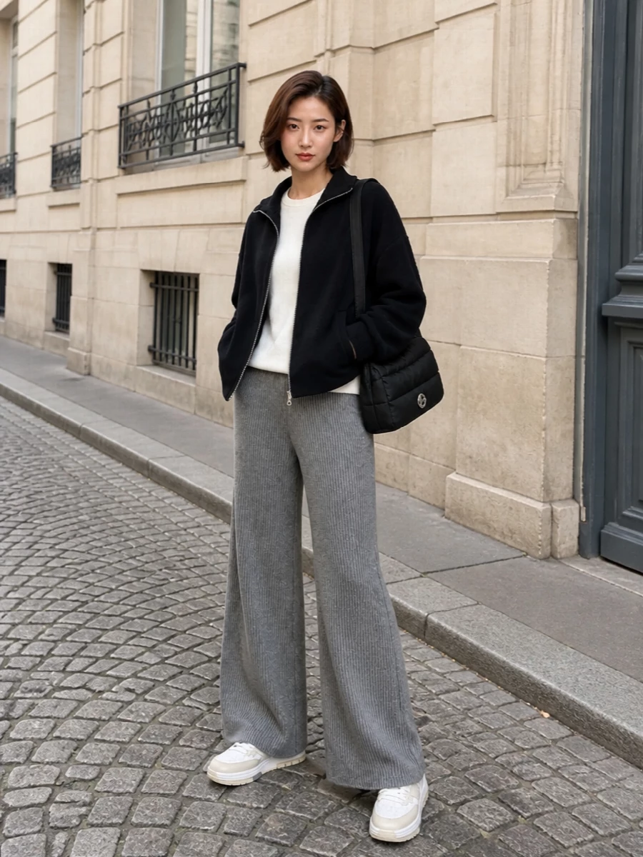 Extreme cashmere zip jacket grey knit trousers