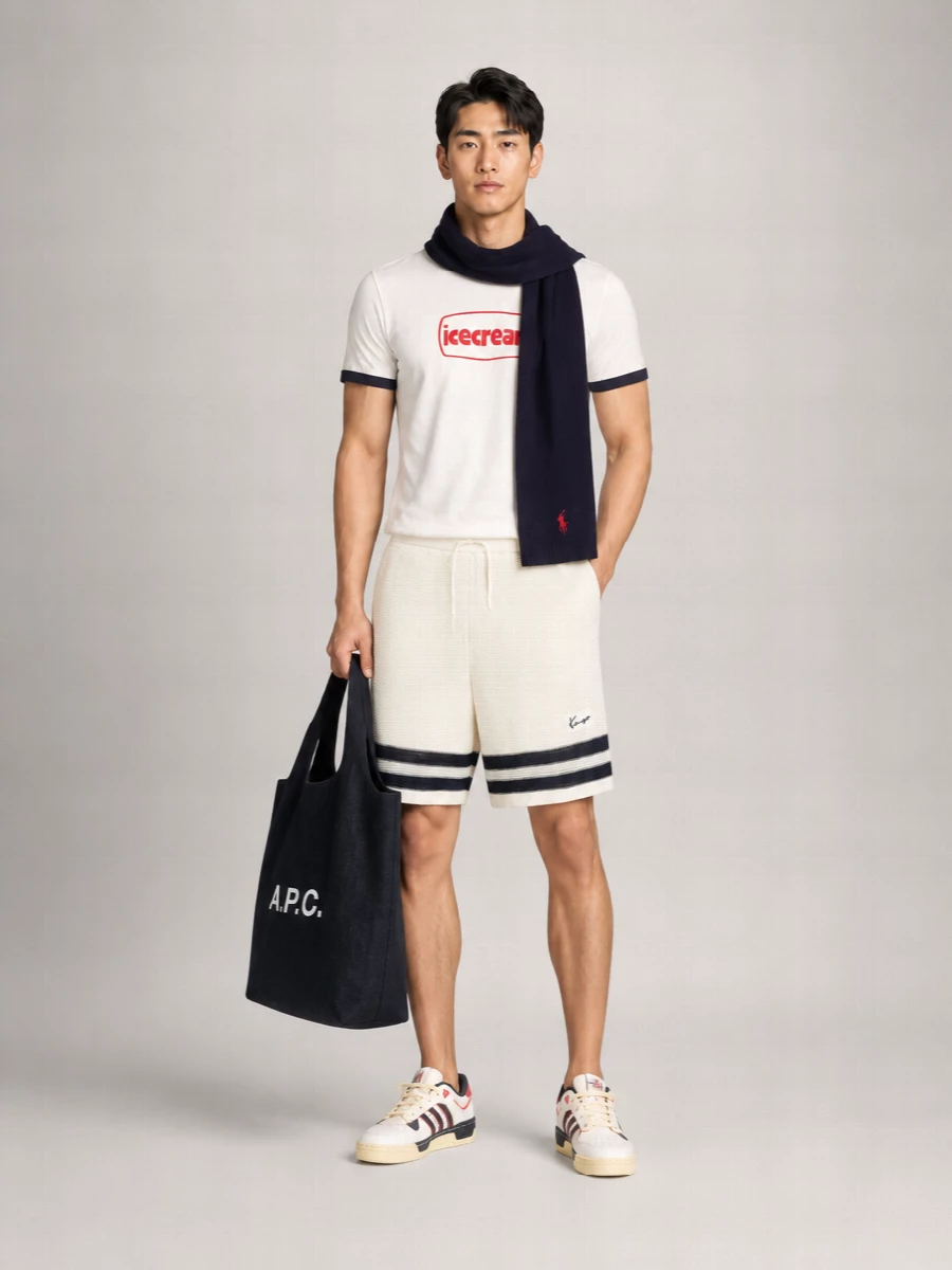 Icecream Cotton V-Neck Logo-Print Short-Sleeve T-Shirt