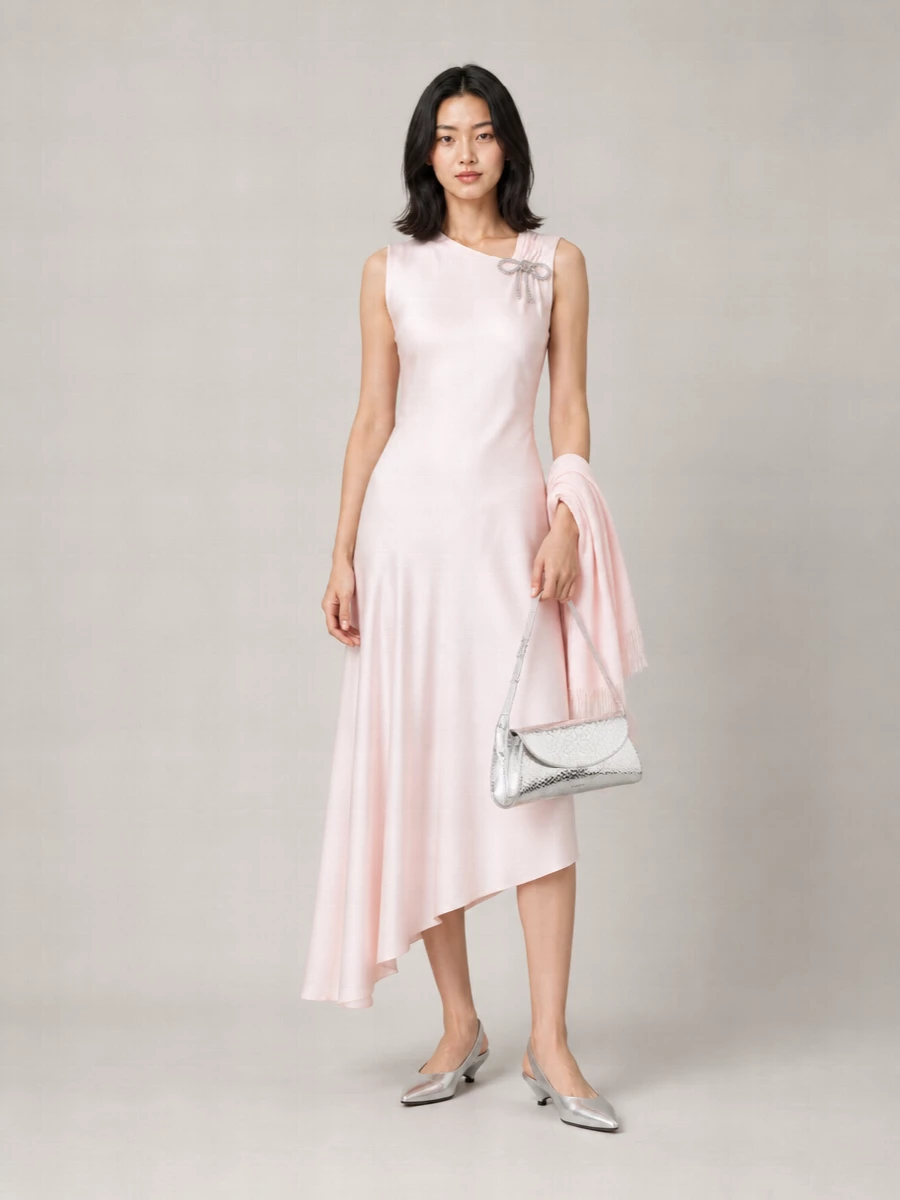 Jil Sander Asymmetric Draped Satin Midi Dress