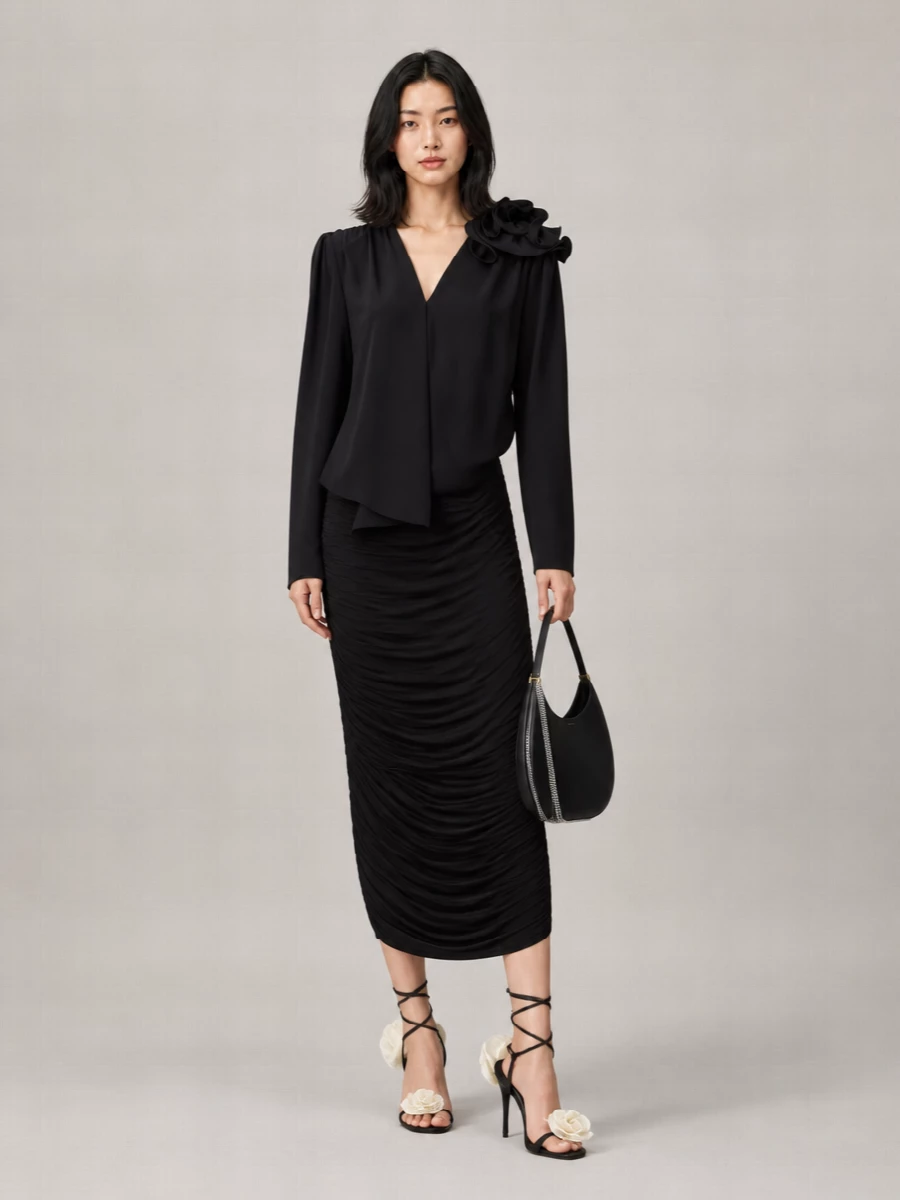 Magda Butrym Silk V-Neck Wrap Blouse