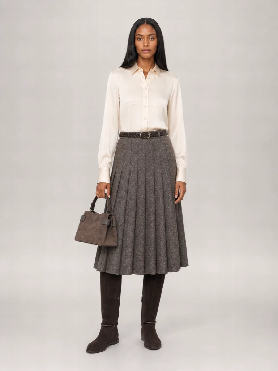 Brunello Cucinelli High-Rise Pleated Midi Skirt