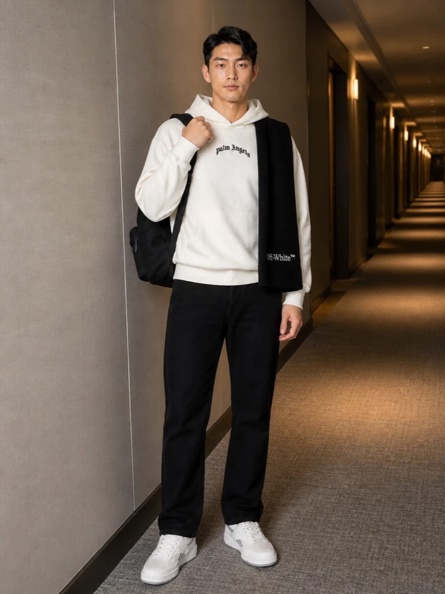 Palm angels hoodie black jeans sneakers outfit