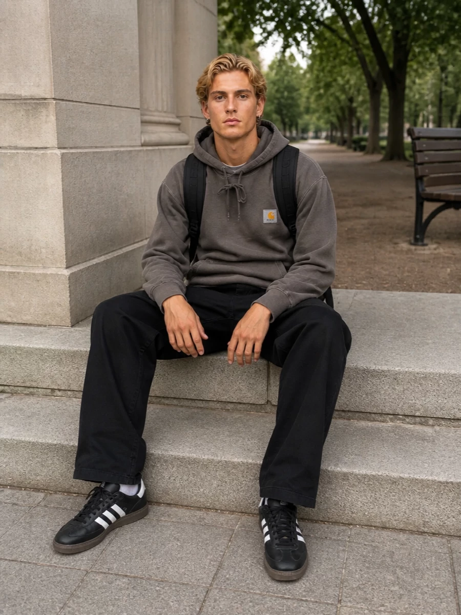 Carhartt hoodie black work pants adidas trainers