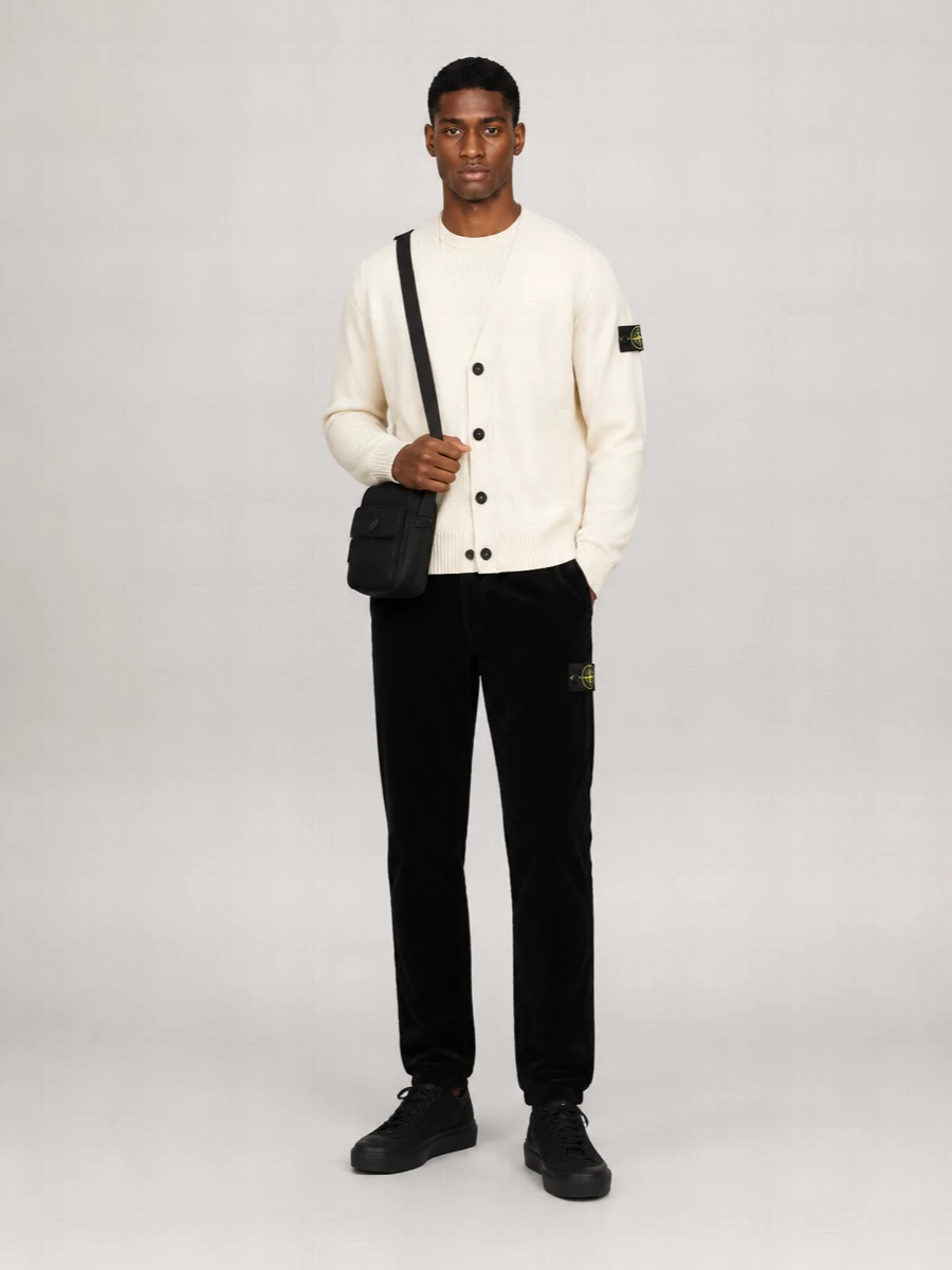 Stone Island Virgin Wool Textured V-Neck Cardigan