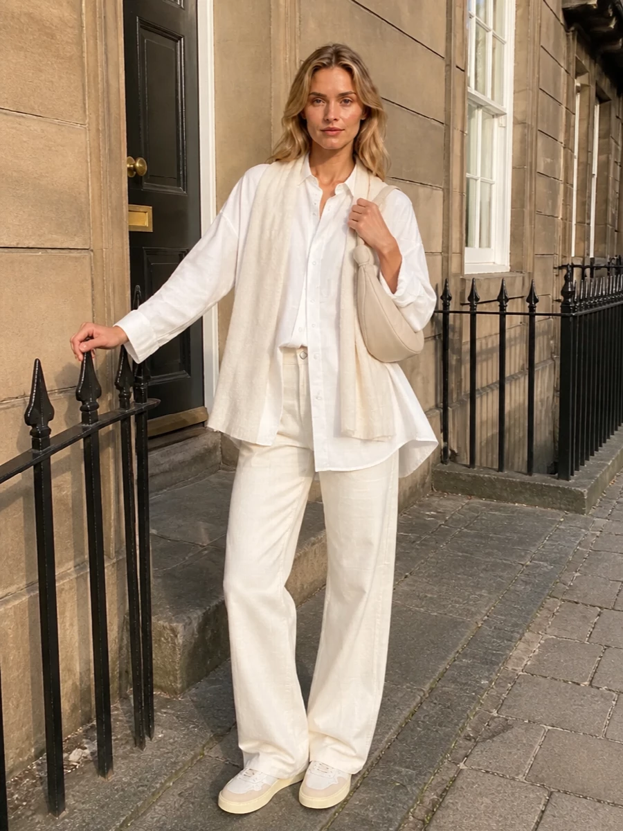 Haikure wide leg white jeans darkpark shirt