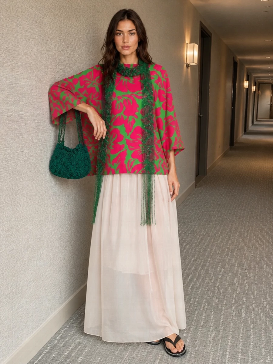 Dries van noten hibiscus top sheer ivory maxi