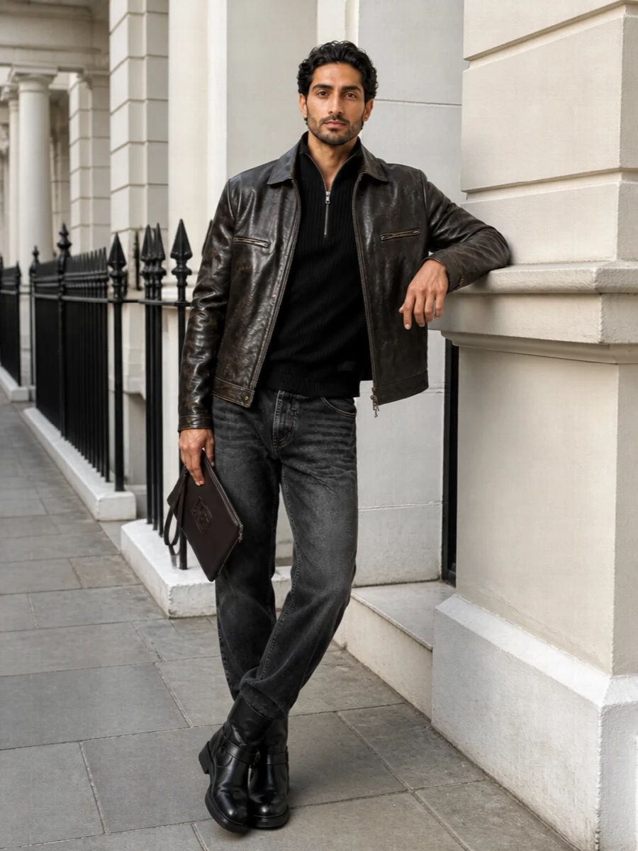 Dolce gabbana leather jacket moto boots outfit