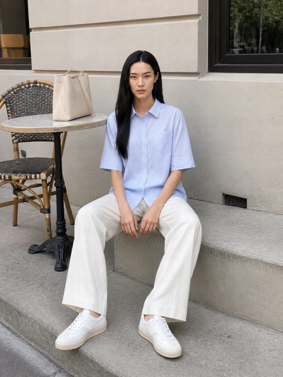 Paloma wool striped shirt ivory wide leg trousers