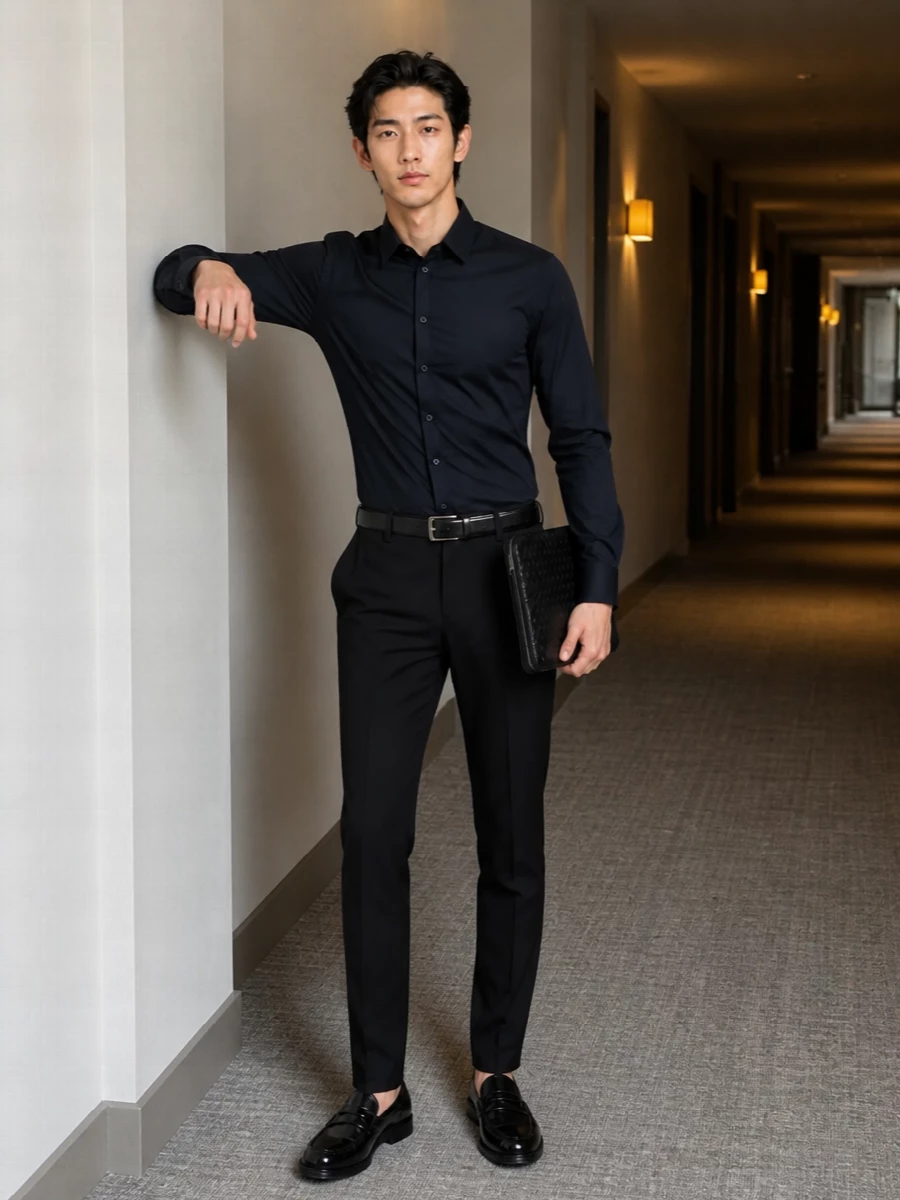 Dolce gabbana navy shirt black tailored trousers