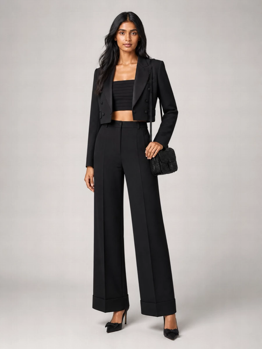 Dolce&Gabbana Silk Blend Cropped Tuxedo Blazer