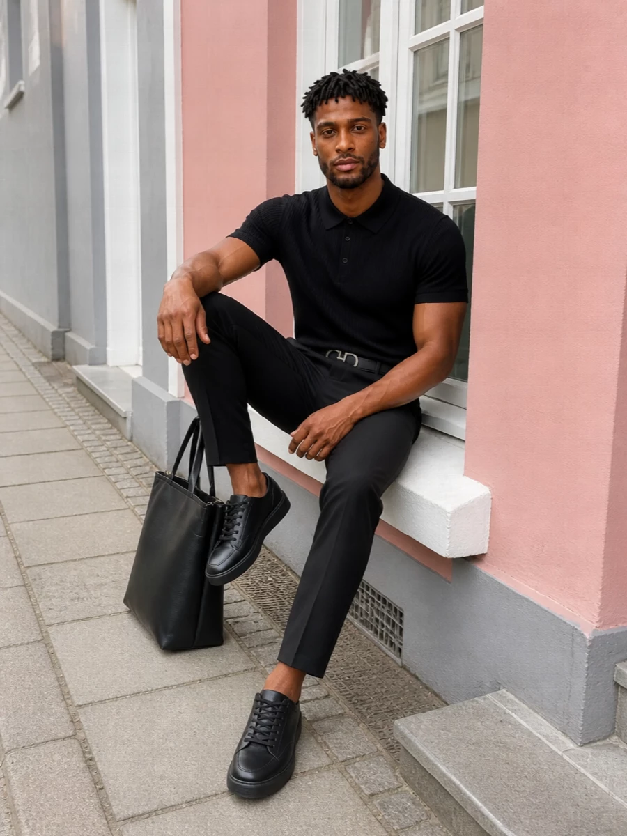 Dolce gabbana black knit polo tailored trousers