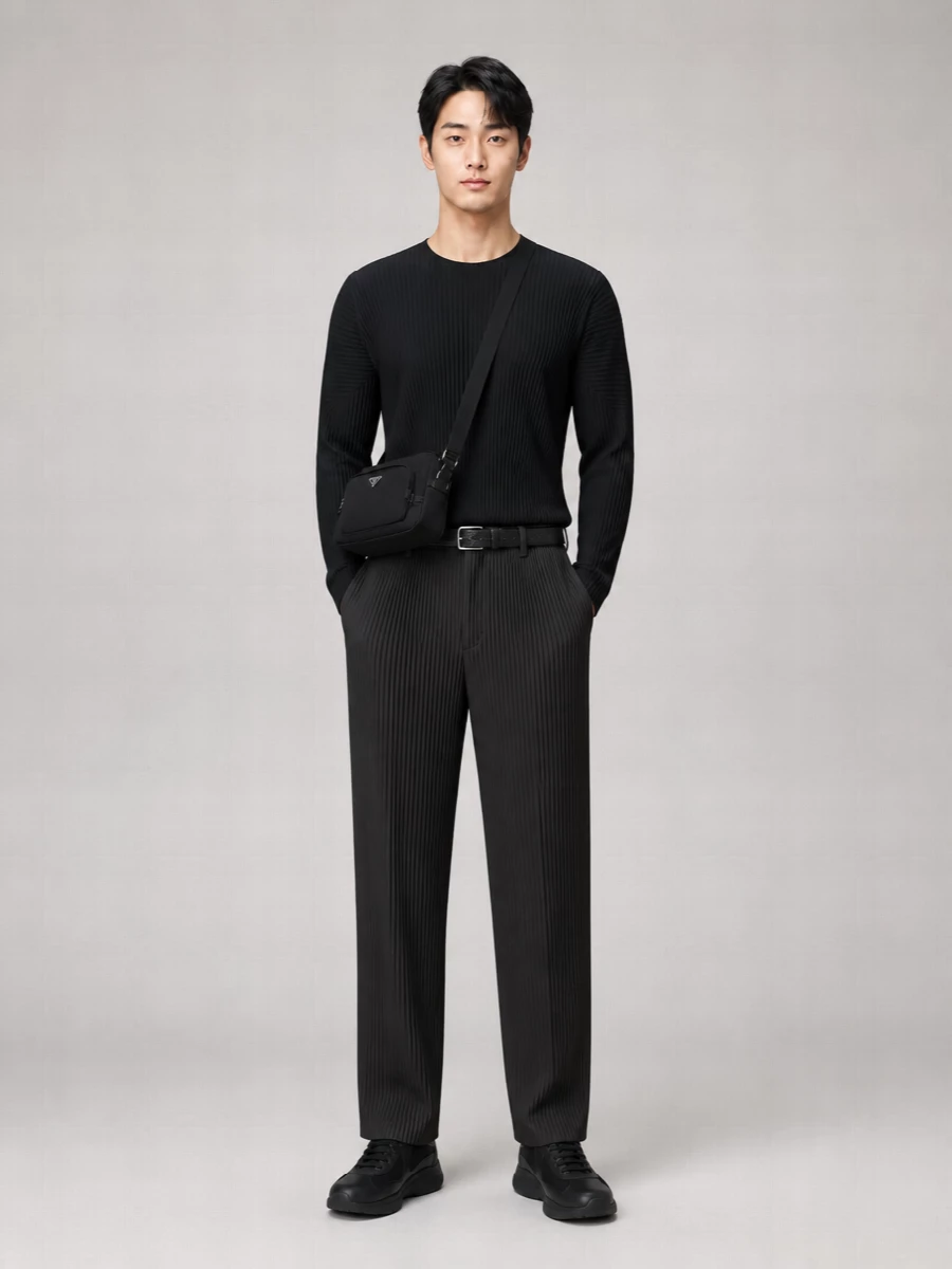 Homme Plisse Issey Miyake Pleated Straight Leg Trousers