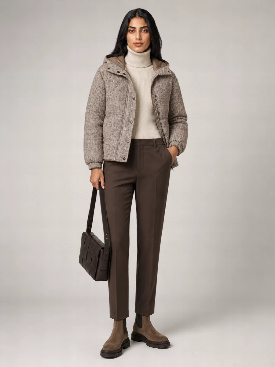 Brunello Cucinelli Wool And Silk Chevron Quilted Reversible Hooded Puffer Jacket