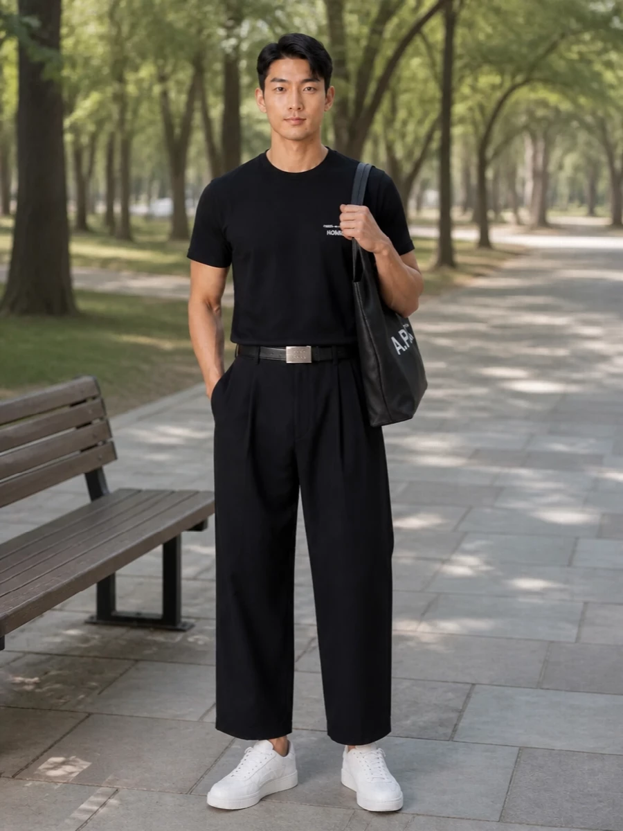 Comme des garcons black tee cropped trousers outfit