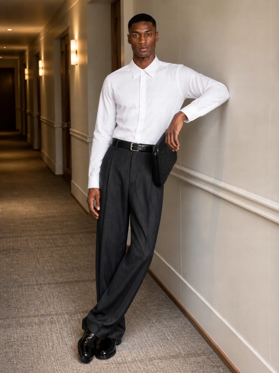 Dries van noten white shirt charcoal lardini trouser
