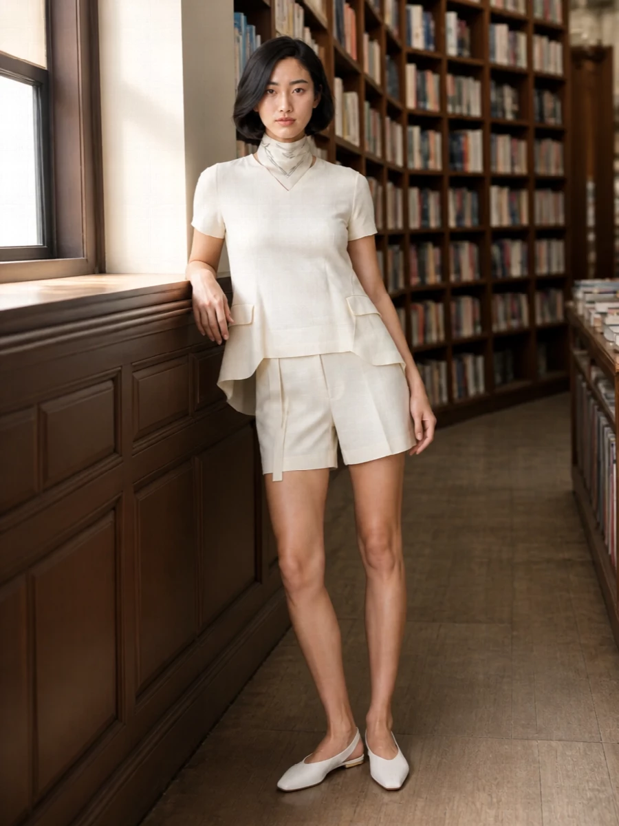Sacai ivory top tailored shorts alaia tote