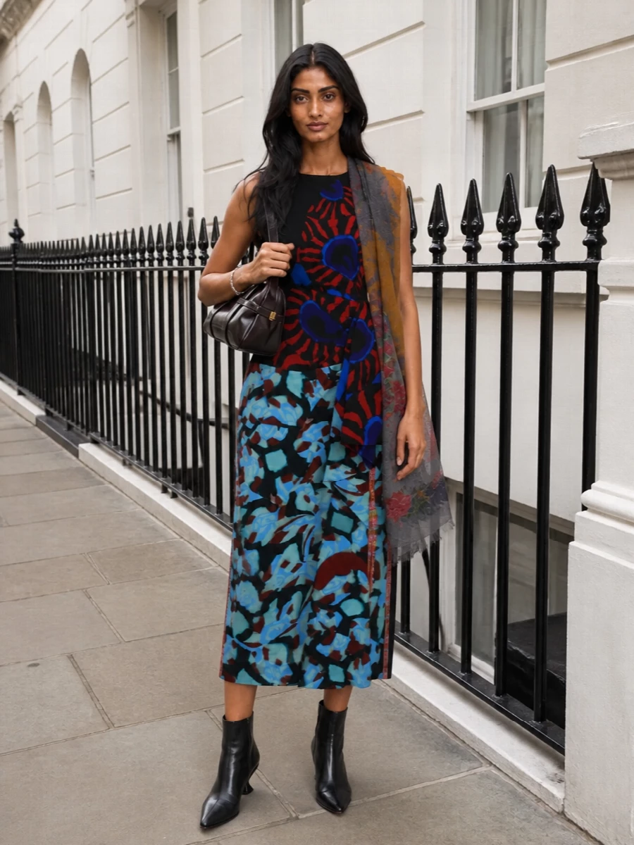 Dries van noten patchwork midi dress evening