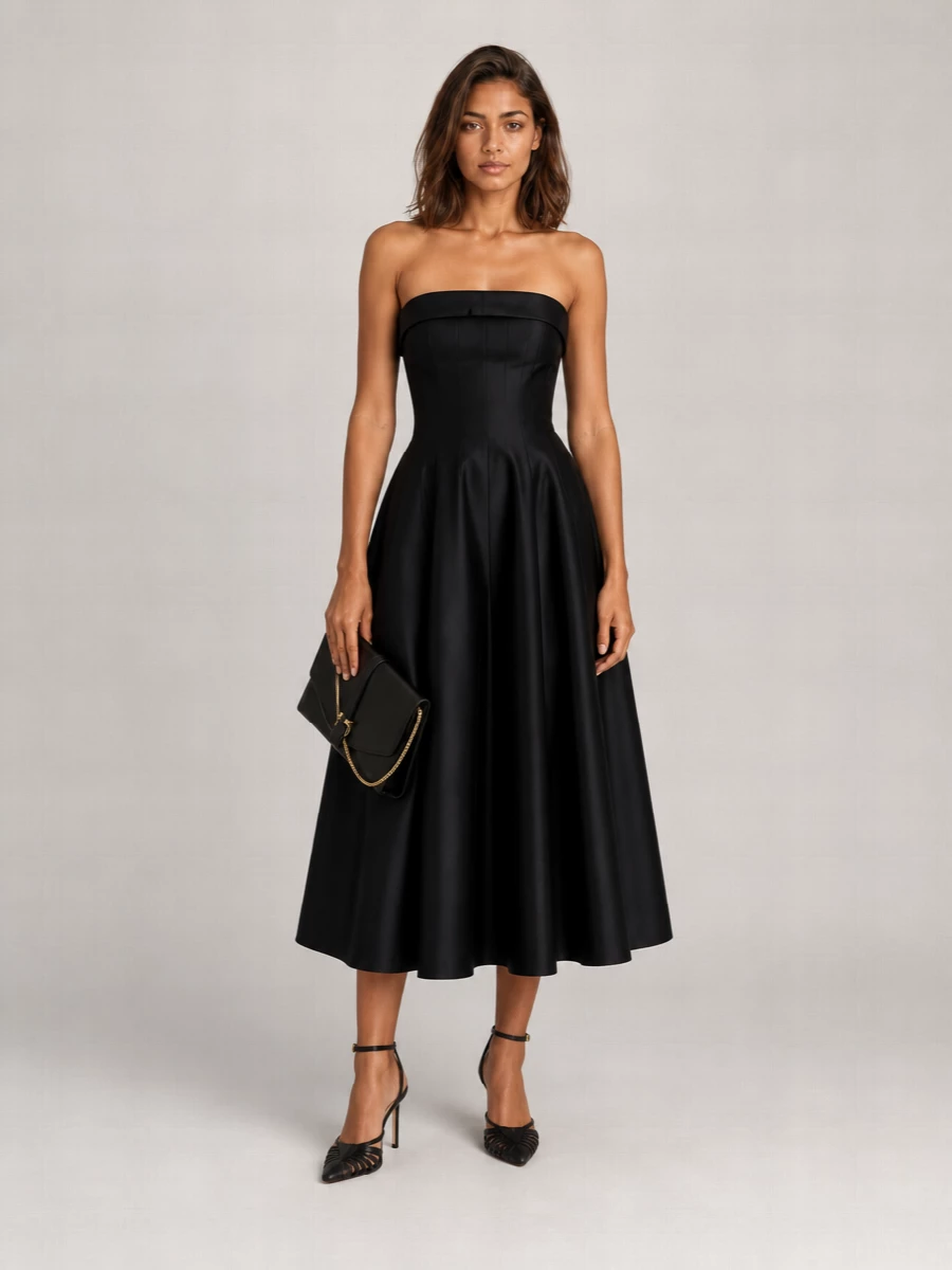 Alberta Ferretti Wool Silk Off-Shoulder A-Line Midi Dress