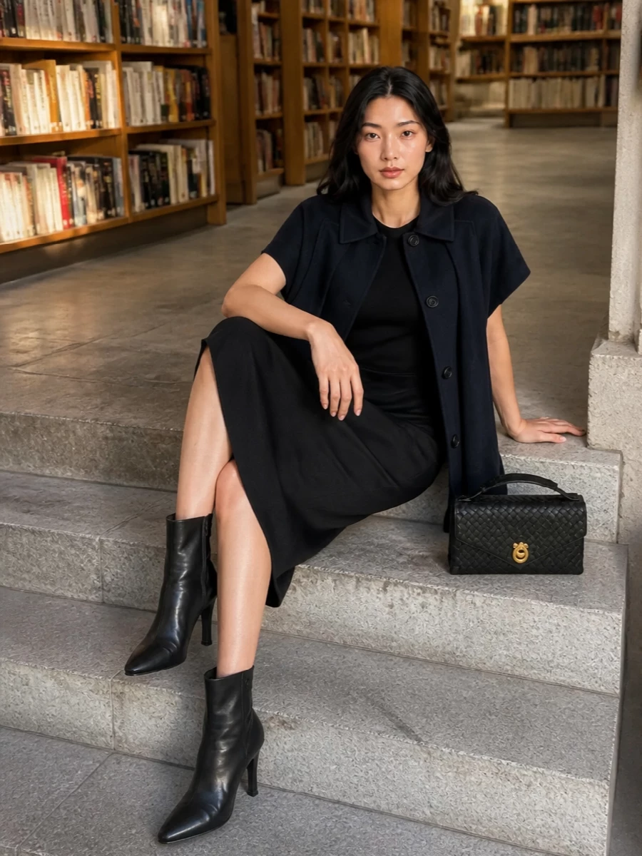 Bottega veneta navy coat black asymmetric midi