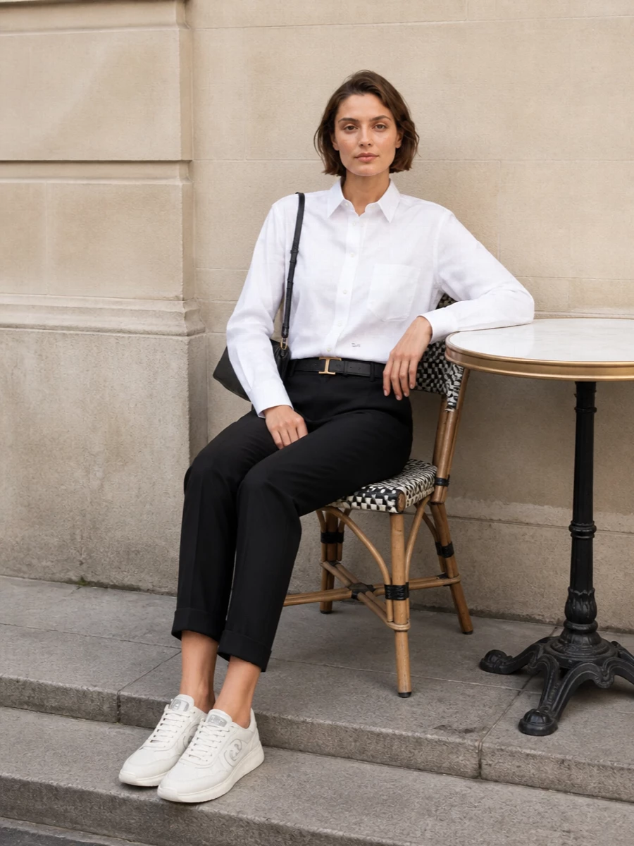 Dsquared2 white shirt black tailored trousers outfit