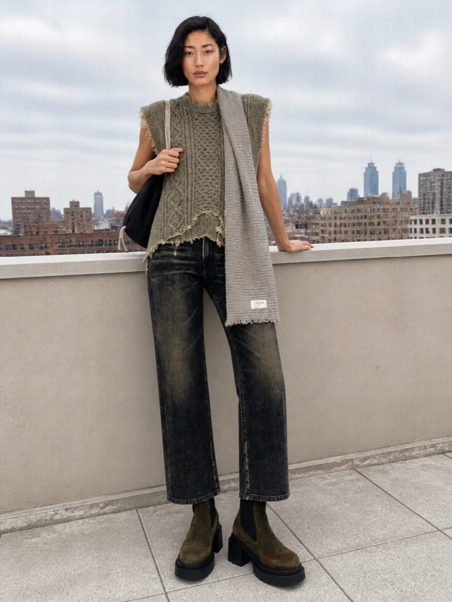 R13 cable vest straight jeans rick platform boots