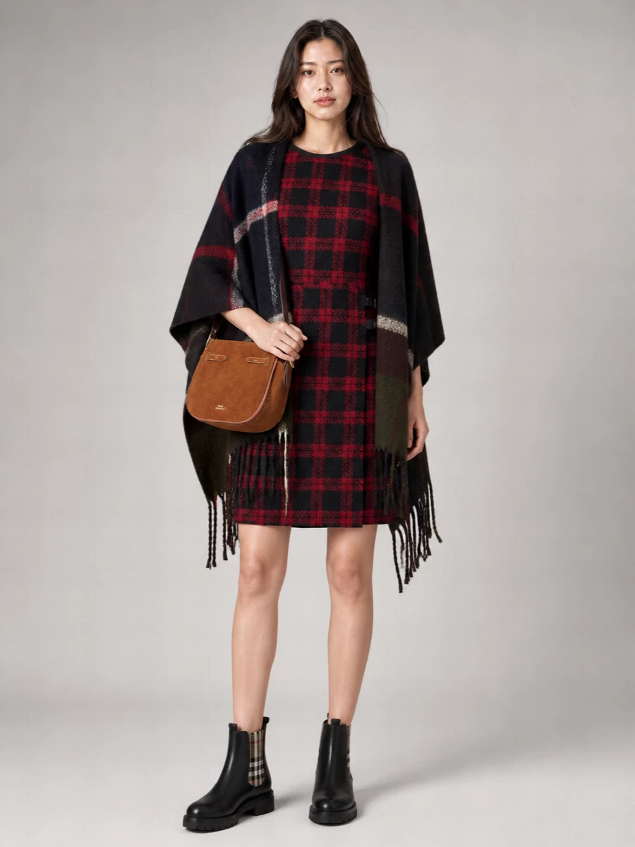 Barbour Checked Poncho