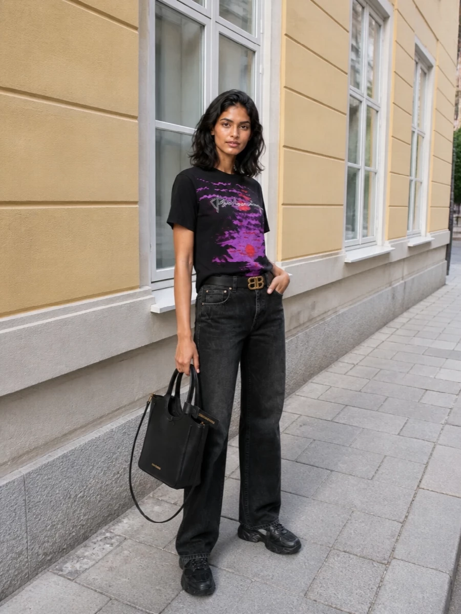 Balenciaga graphic tee black jeans sneakers
