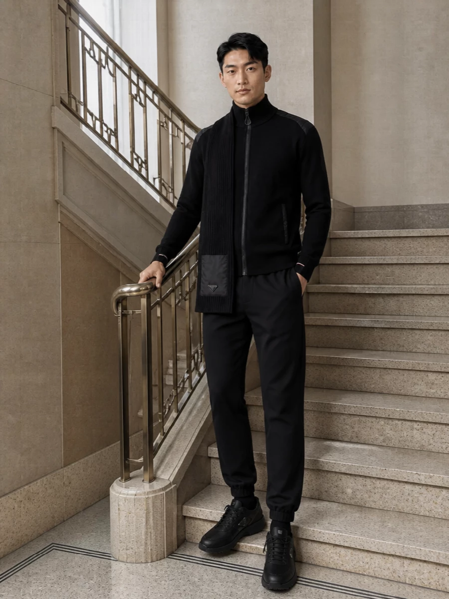 Moncler joggers zip turtleneck prada sneakers