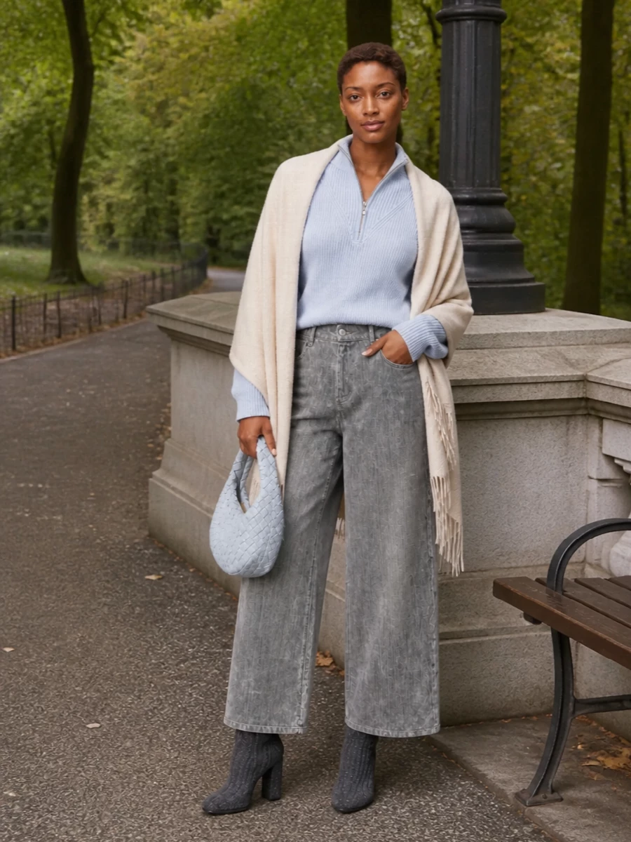 Forte forte knit wide leg jeans bottega boots