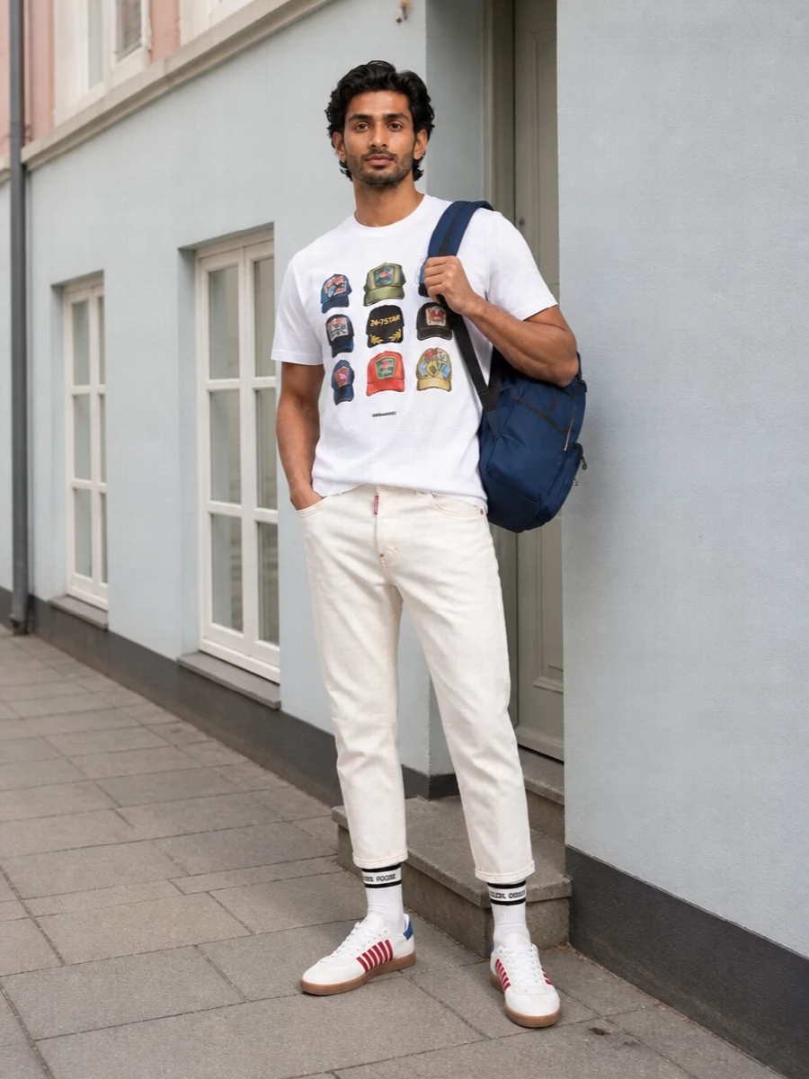 Dsquared2 graphic tee off white jeans sneakers