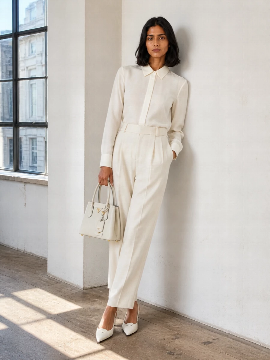 Giorgio armani ivory trousers prada slingbacks