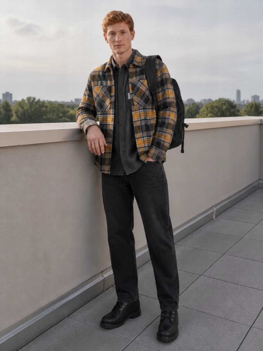 Carhartt wip flannel jacket black jeans boots