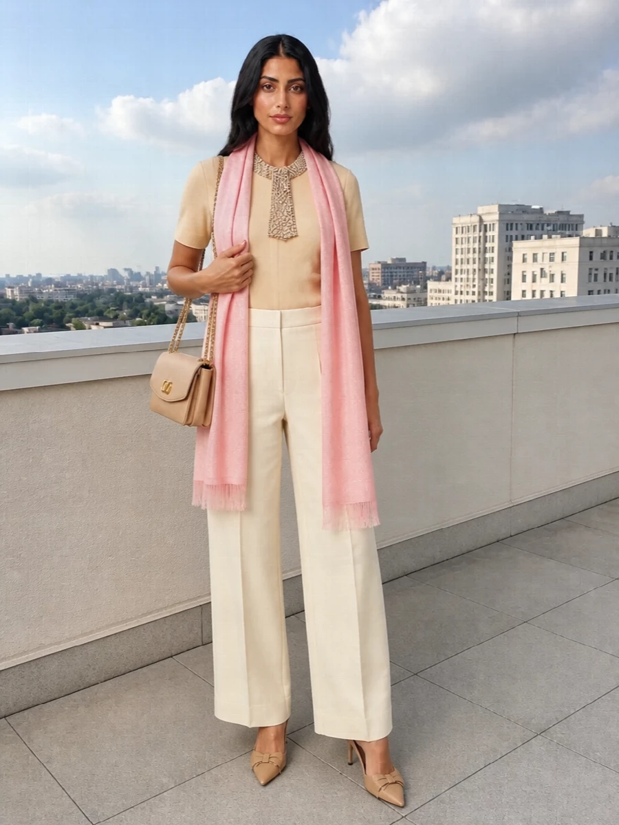 Valentino beige beaded blouse wide leg trouser