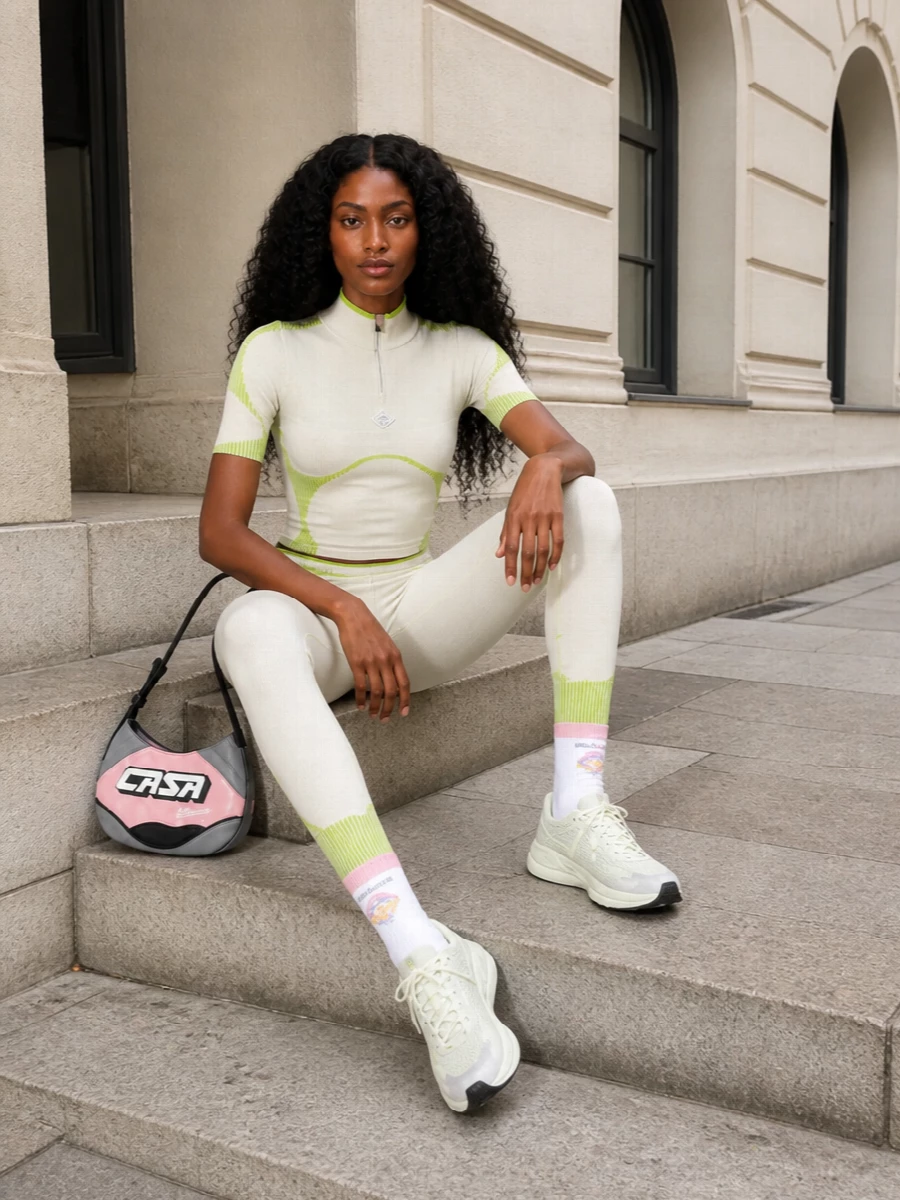 Casablanca knit leggings outfit lime runners