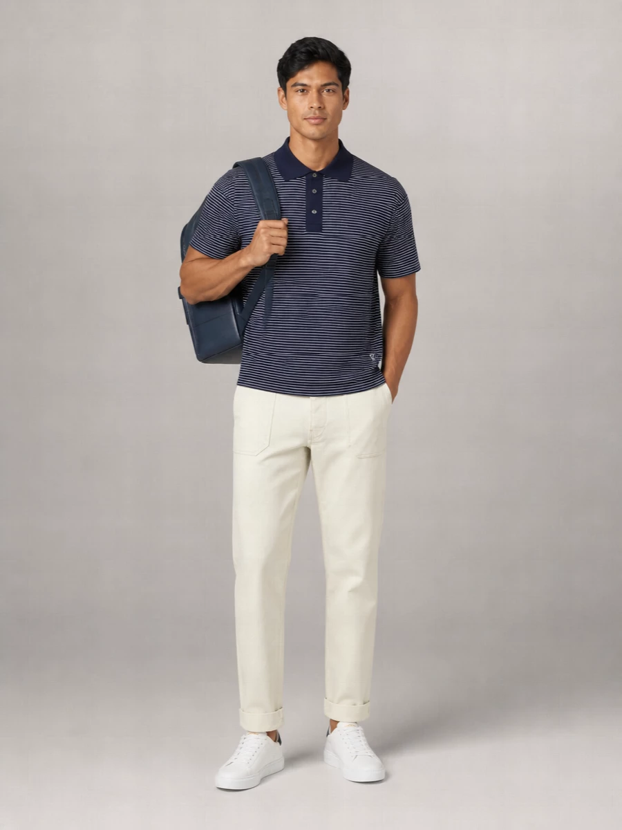 Ami Paris Striped Boxy Fit Cotton Polo Shirt