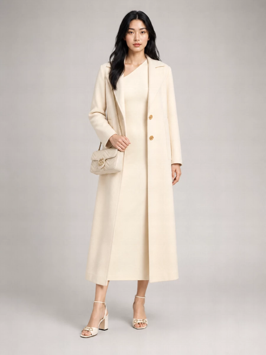 Gucci Wool Silk Single-Breasted Long Coat