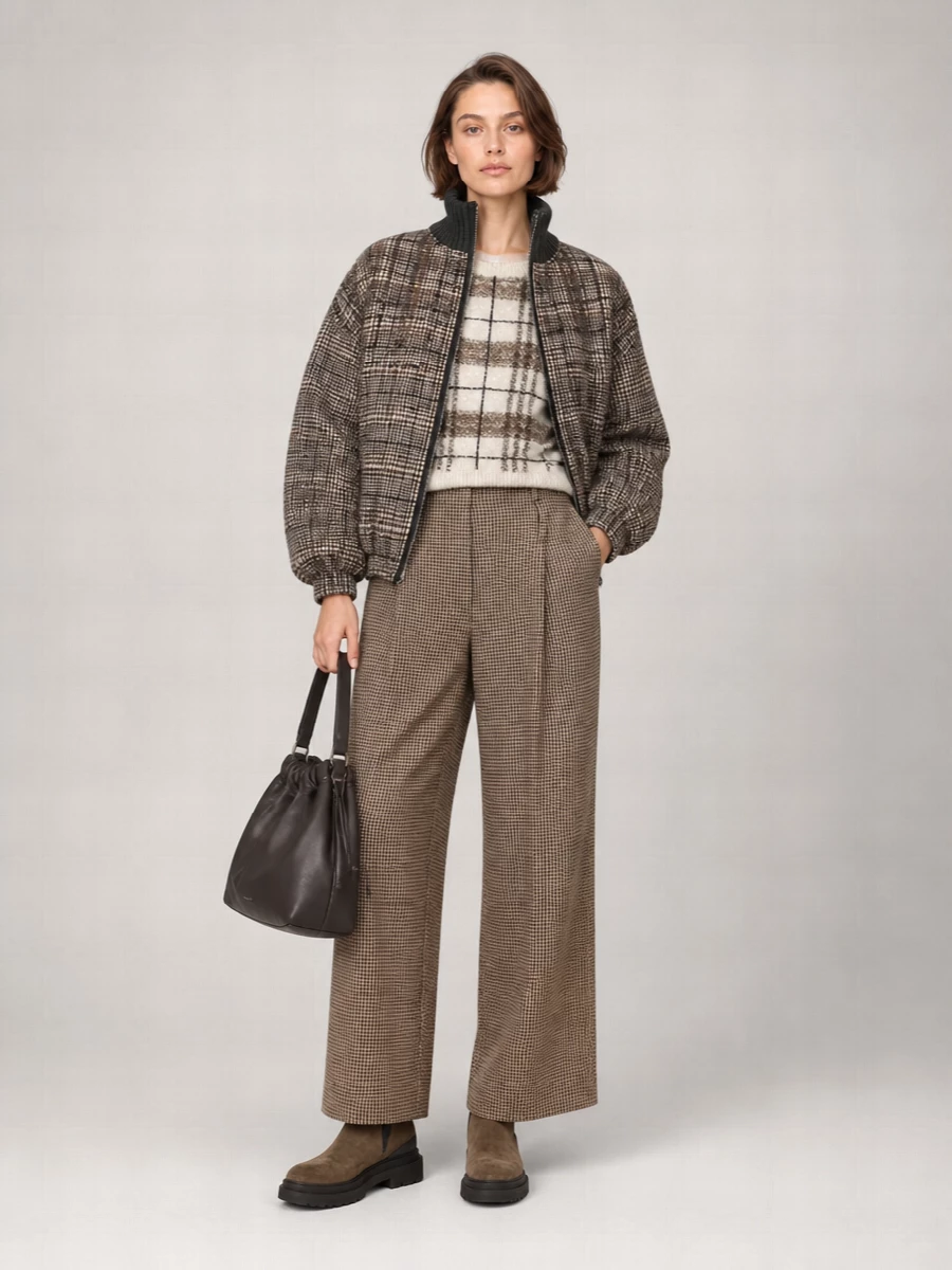 Brunello Cucinelli Alpaca Wool Sequin Check Oversized Bomber Jacket
