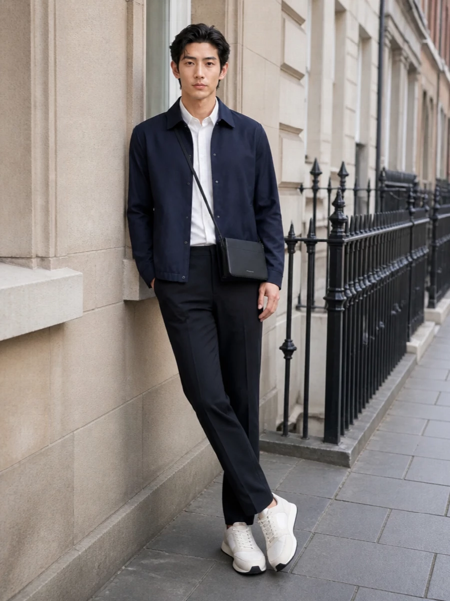 Boss navy jacket tailored trousers outfit
