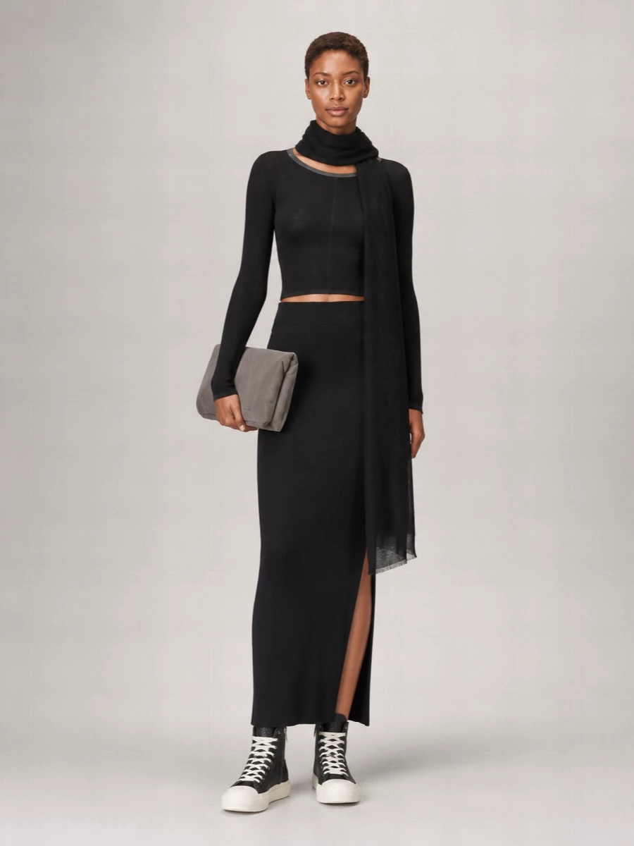 Rick Owens Fine-Knit Cropped Slashed Wool Long-Sleeve Top