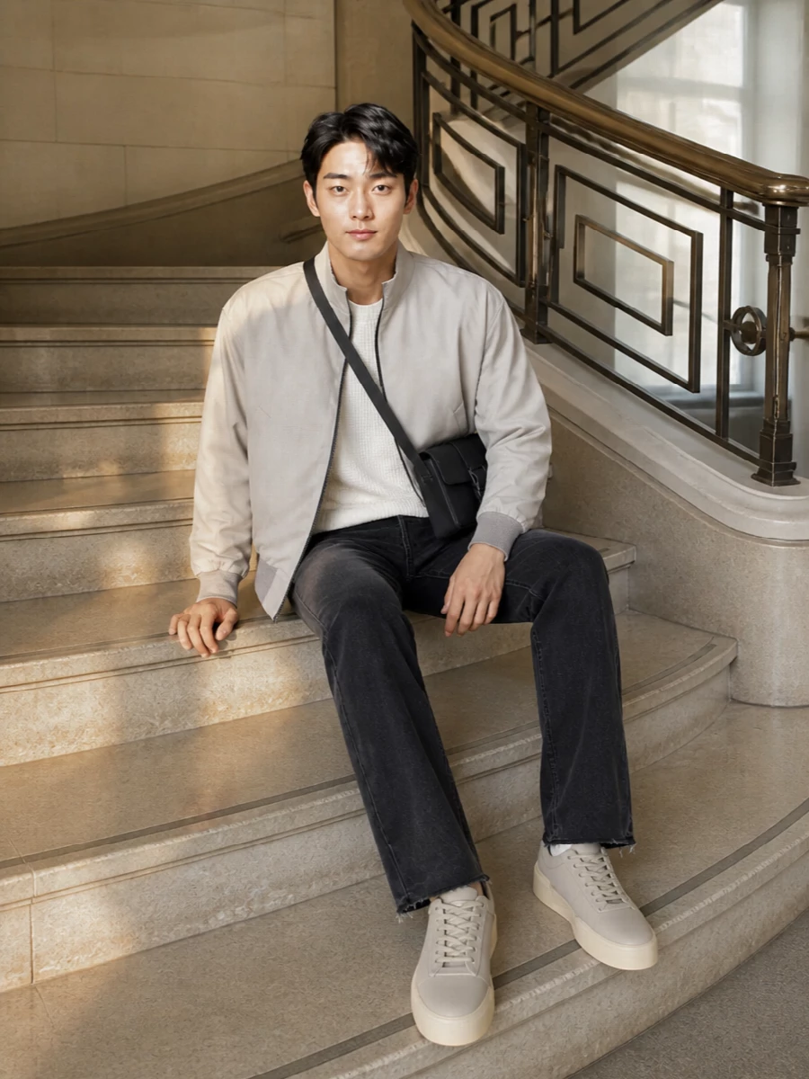 Fear of god bomber black jeans sneakers outfit