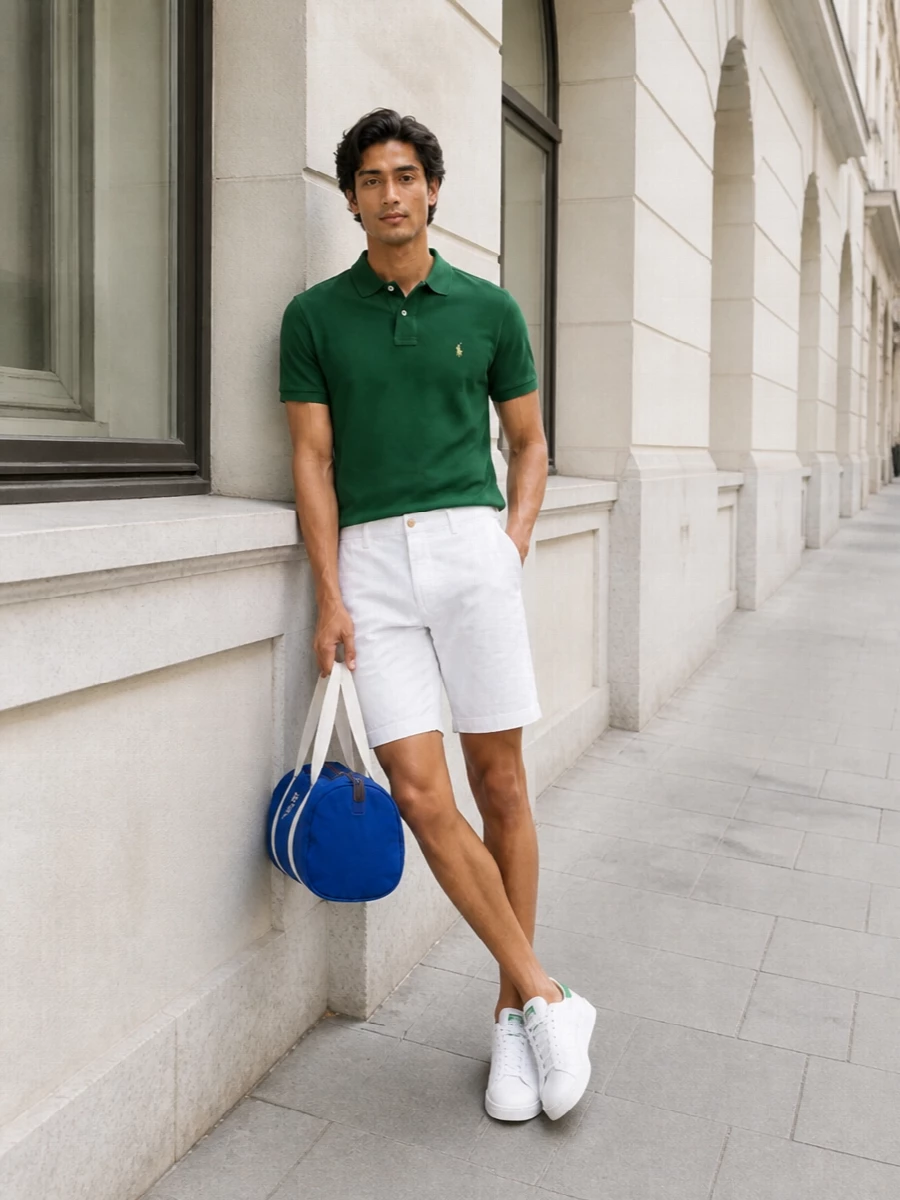 Polo ralph lauren green polo white chino shorts