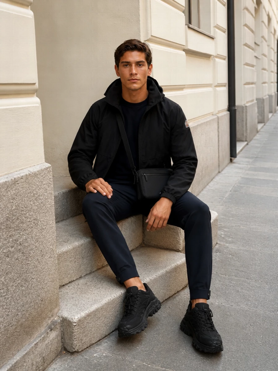 Moncler grenoble windbreaker track pants outfit