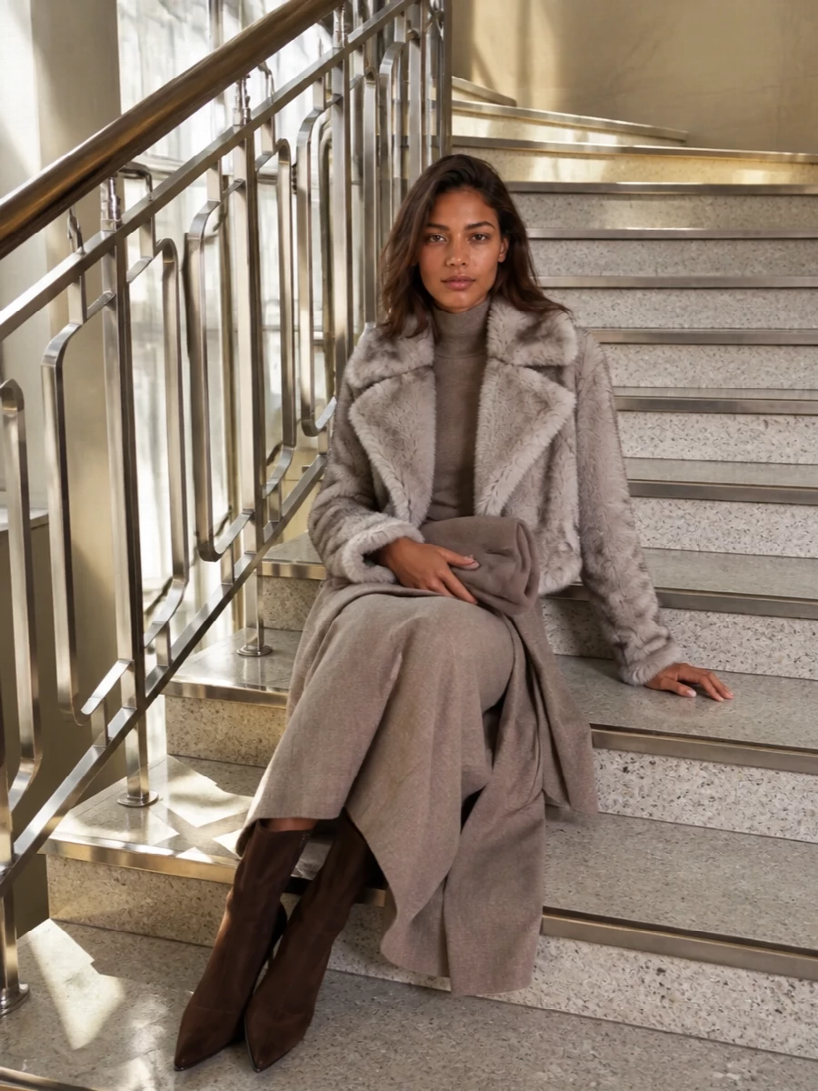 Sportmax faux fur jacket max mara knit dress