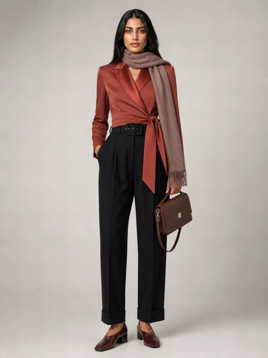 Max Mara satin lapel belted wrap blazer