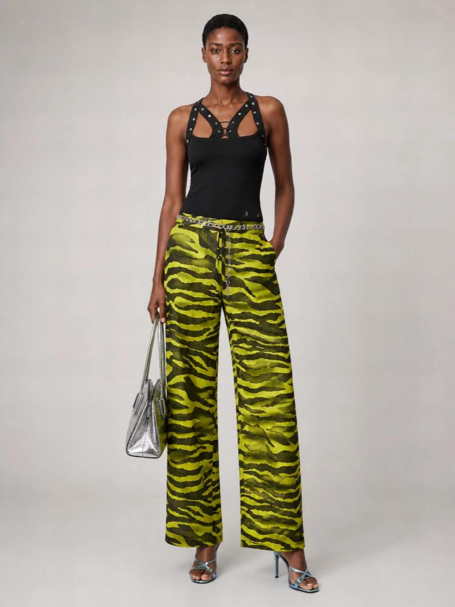 The Attico Cotton Animal-Print Wide-Leg Trousers