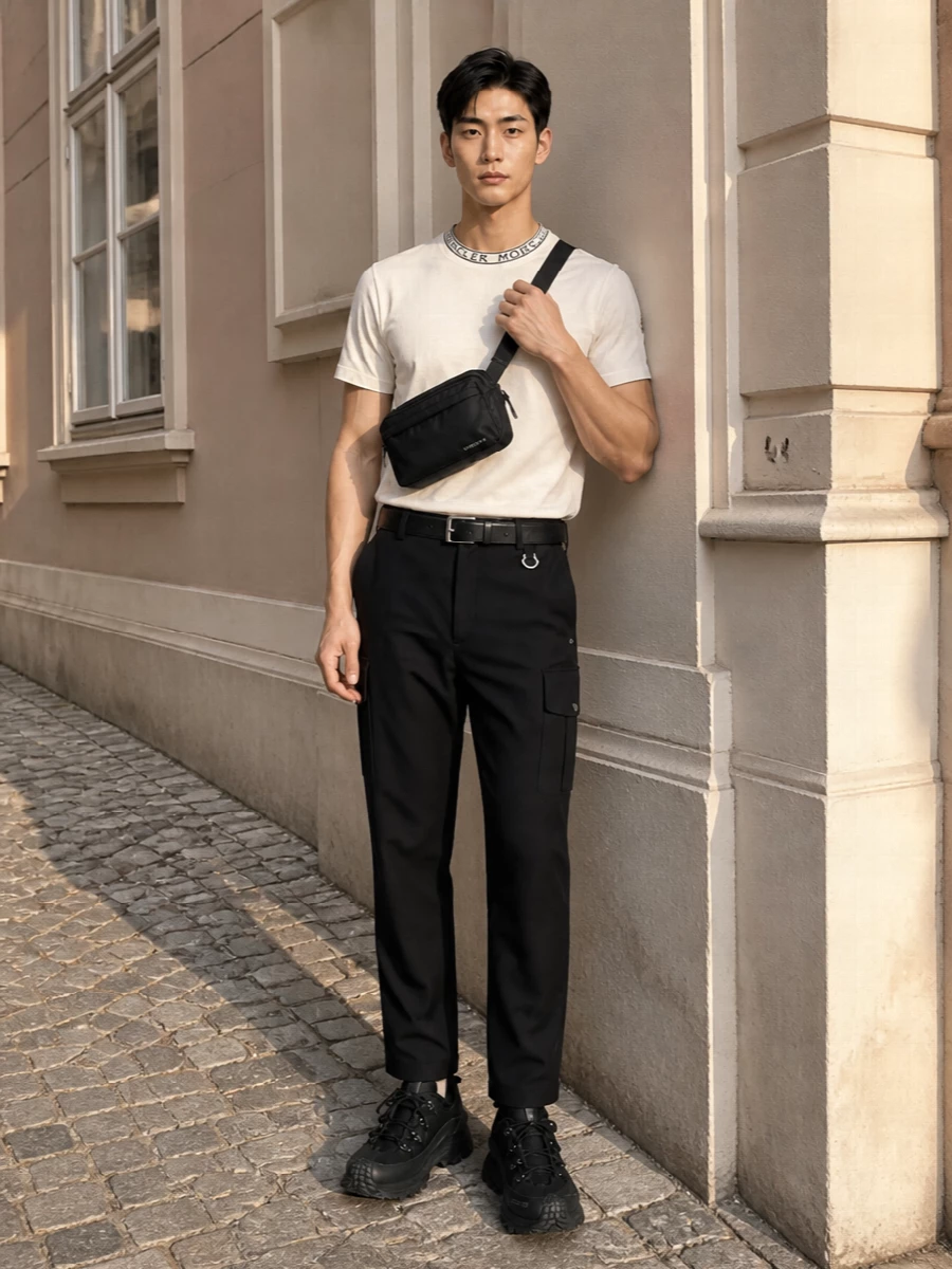 Moncler cargo shorts tech trail sneakers outfit