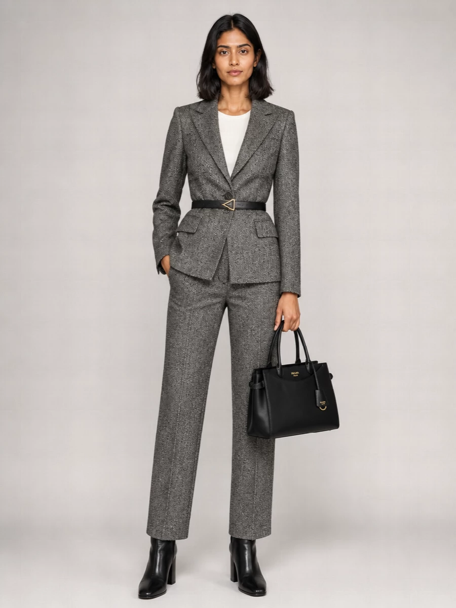 Magda Butrym Cashmere Herringbone Barrel Leg Tailored Trousers